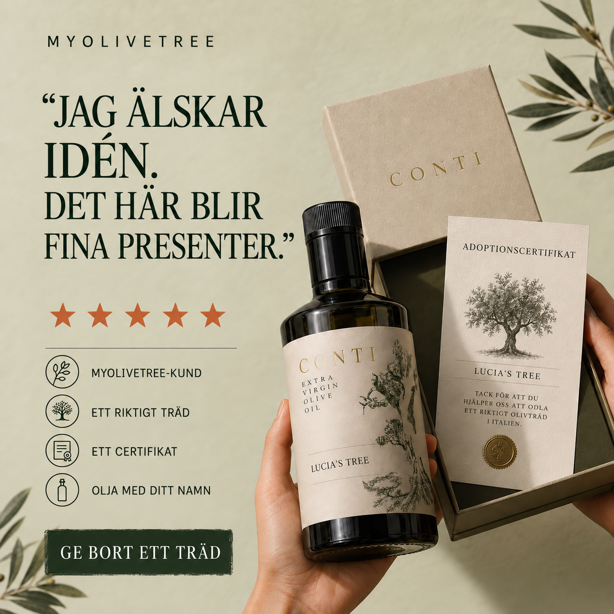My Italian Olive Dream Facebook ad: Ge bort ett riktigt olivträd
