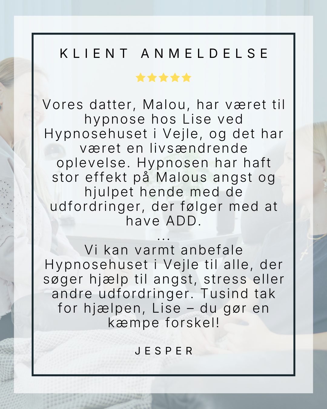 Hypnosehuset Danmark · Dansk Institut for Hypnose og Psykoterapi Facebook ad: 5 stjerner fra Jesper