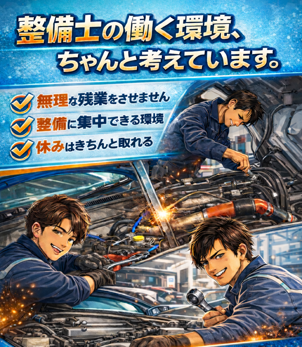 オーテックプラス Facebook ad: 整備士が安心して働ける環境です。