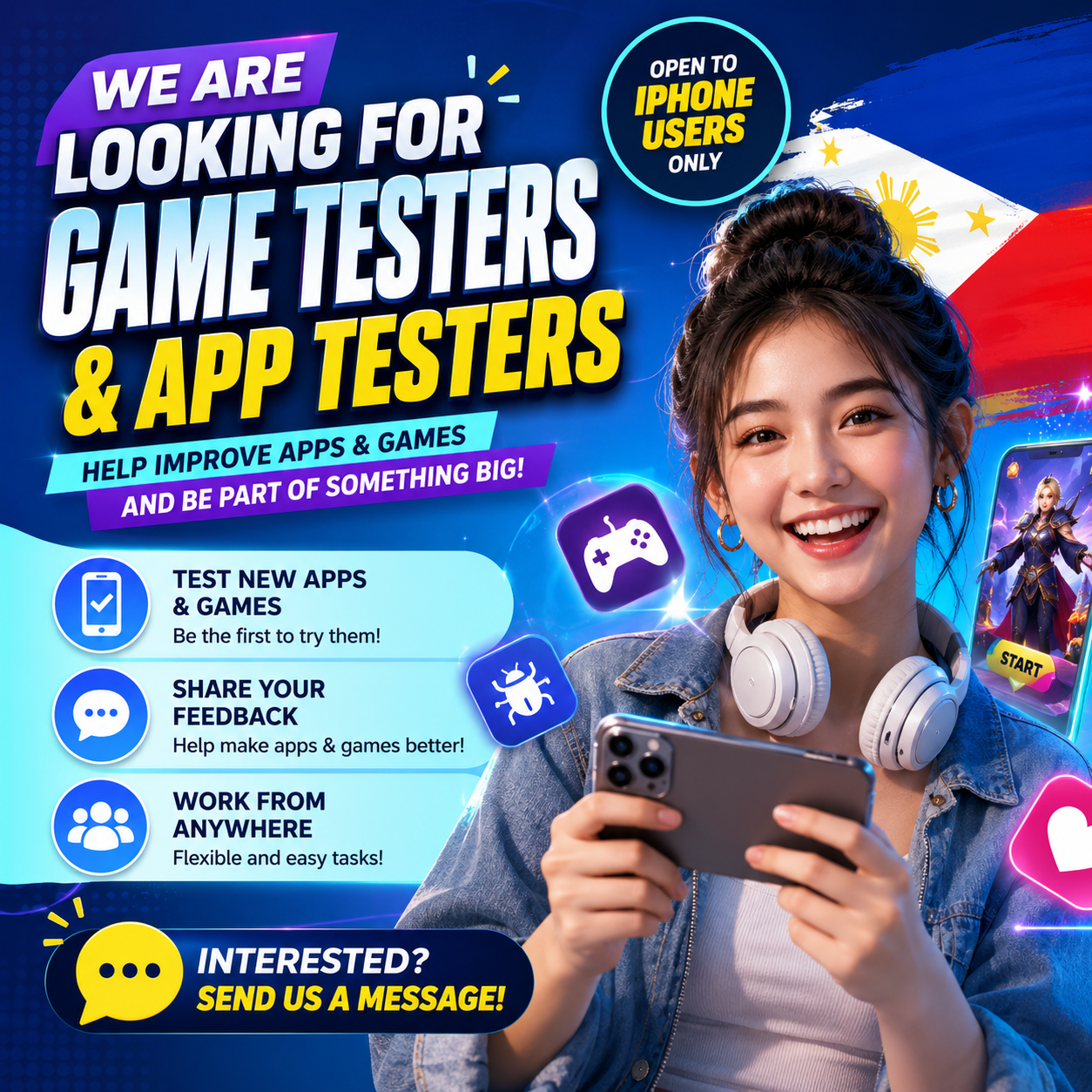 Product Experience Hub Facebook ad: Become an App & Game Tester