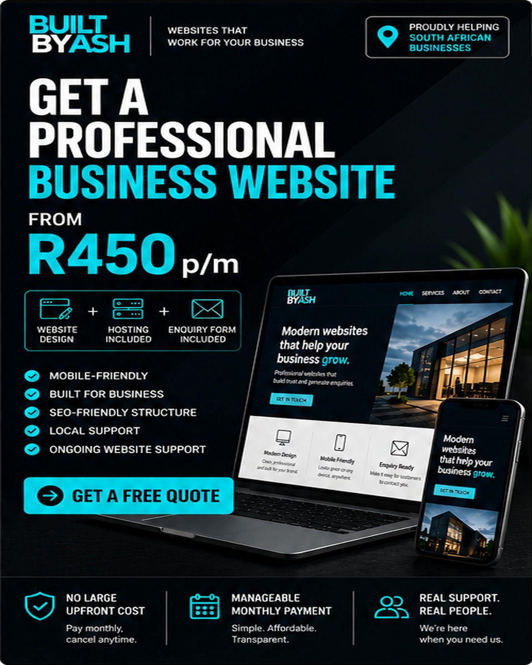 BuiltbyAsh Websites pretoria Facebook ad: Business Websites From R450 p/m