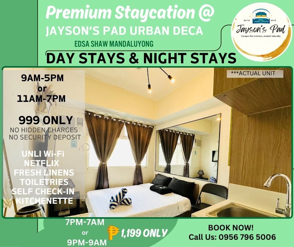 Jayson's Pad For Rent at Urban Deca Towers EDSA Mandaluyong Facebook ad: I-BOOK MO NA SI JOWA DITO BES!