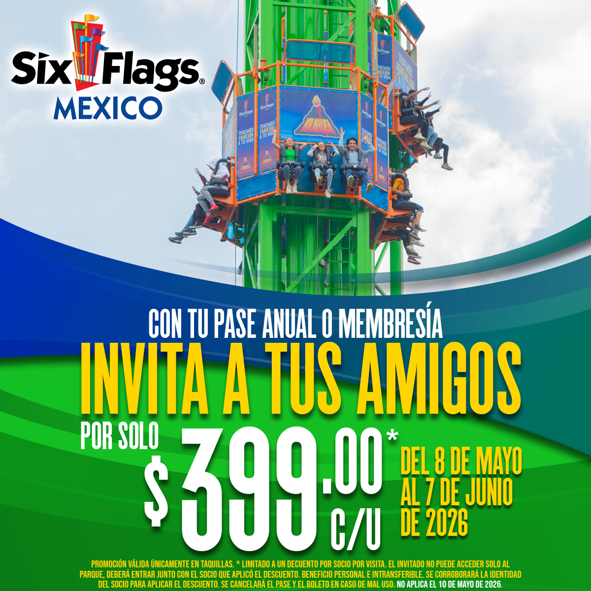 Six Flags Mexico Facebook ad from May 13, 2026