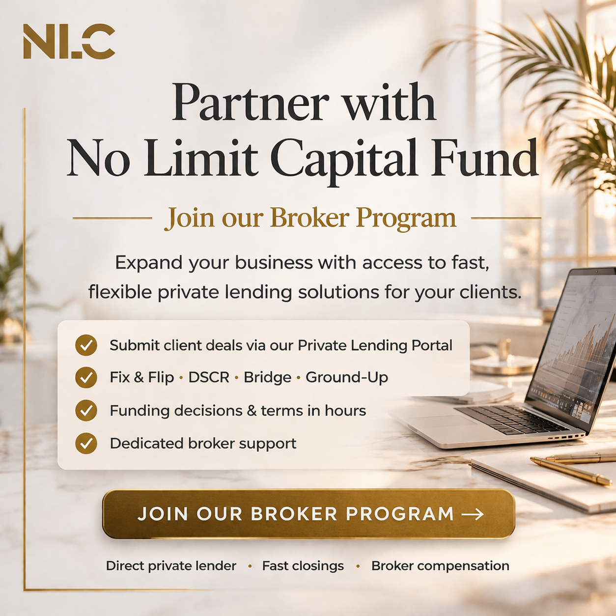 No Limit Capital Facebook ad: Partner With a Direct Private Lender