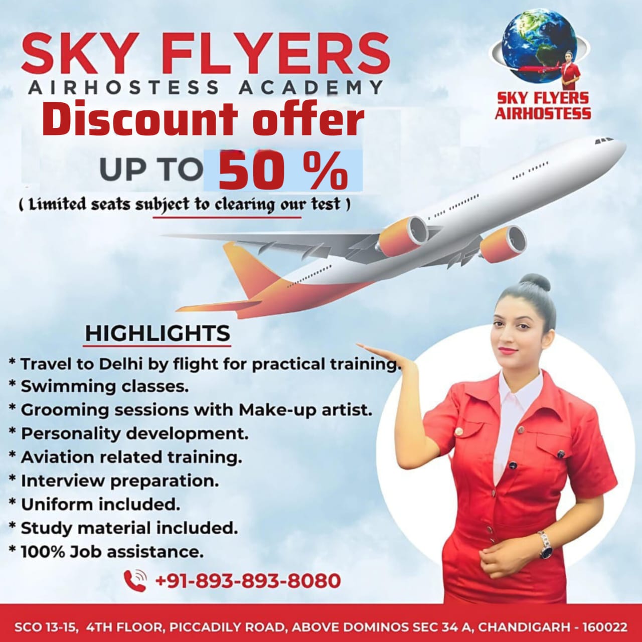 Sky Flyers Airhostess Training Facebook ad: Chat with us