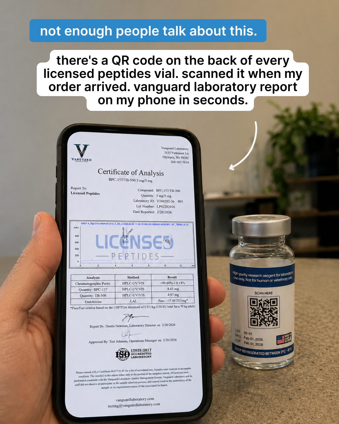 LicensedPeptides.com Facebook ad: Don't Trust. Verify Us.