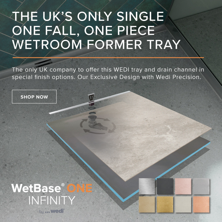 Wetrooms Online Facebook ad: Designed with a single-fall slope, this ultra-slim tray…