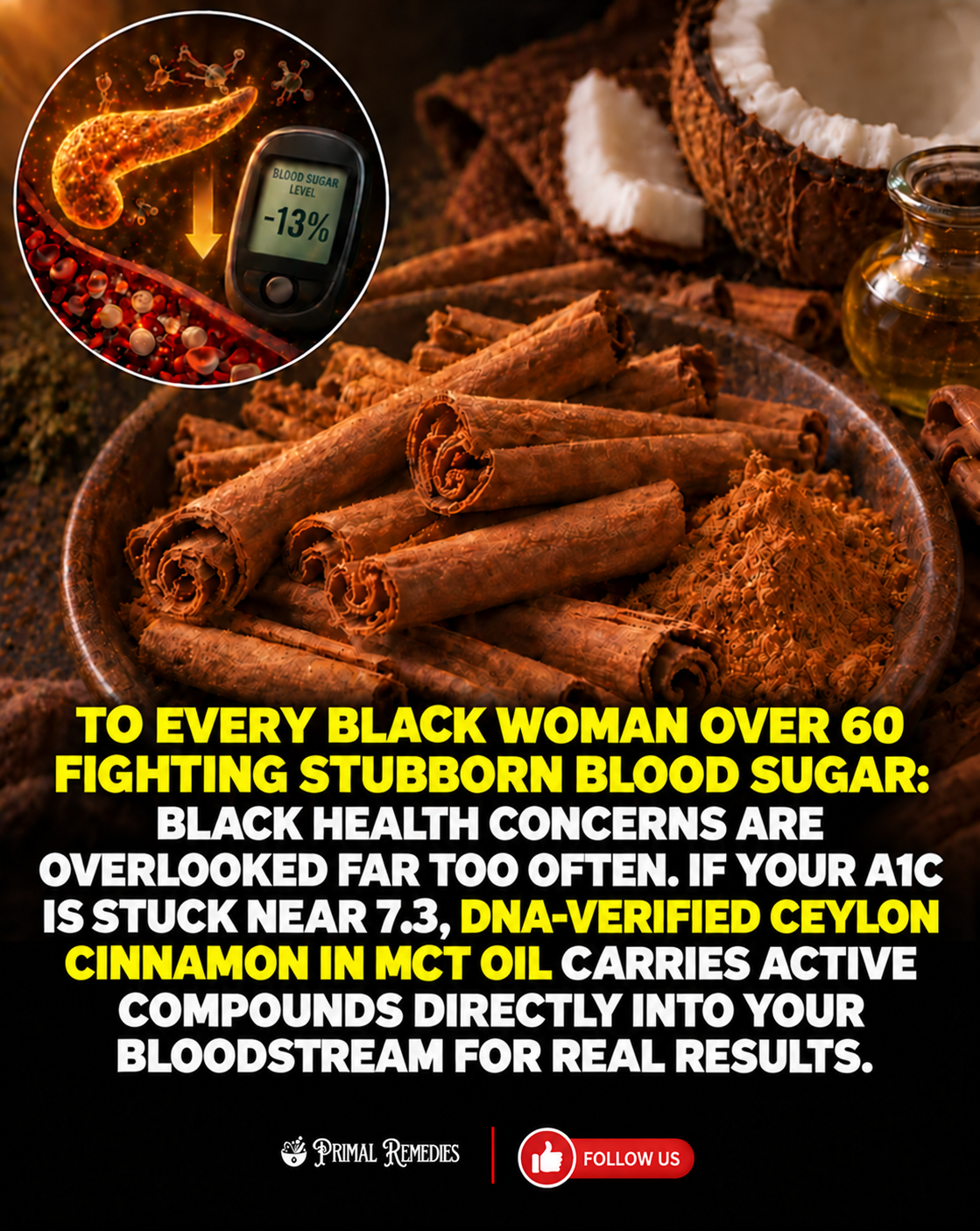 Primal Remedies US Facebook ad: Ceylon Cinnamon 7200mg Equivalent with MCT Oil