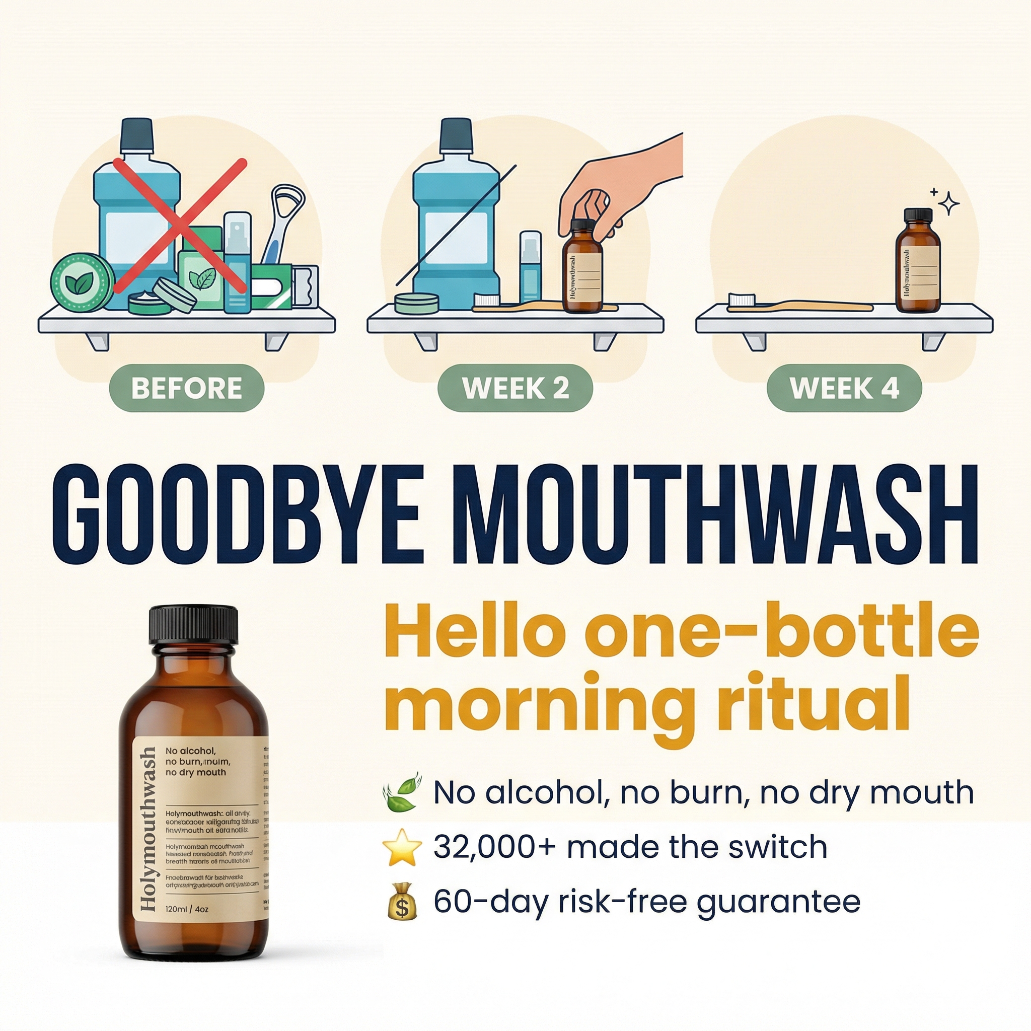 Mouth Health Matters Facebook ad: One bottle replaced my entire shelf