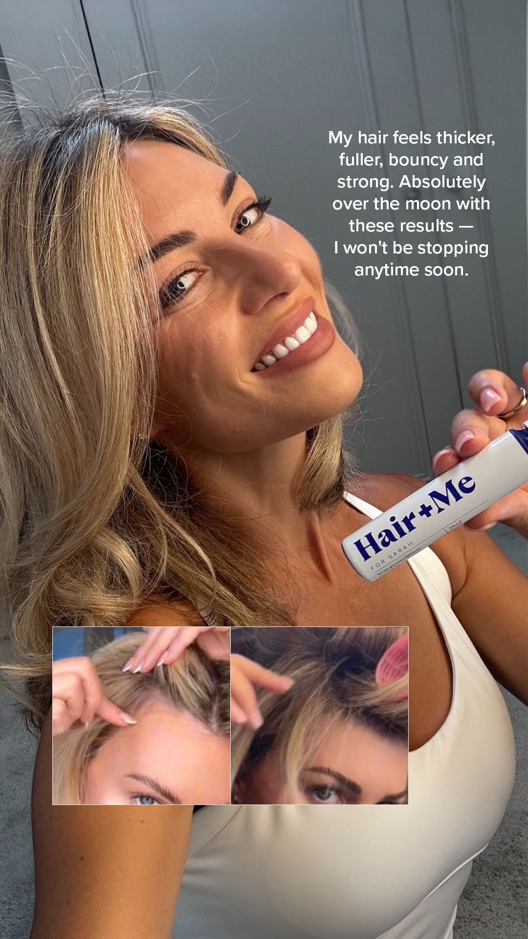 Hair + Me Facebook ad: Say hello to thicker, fuller hair