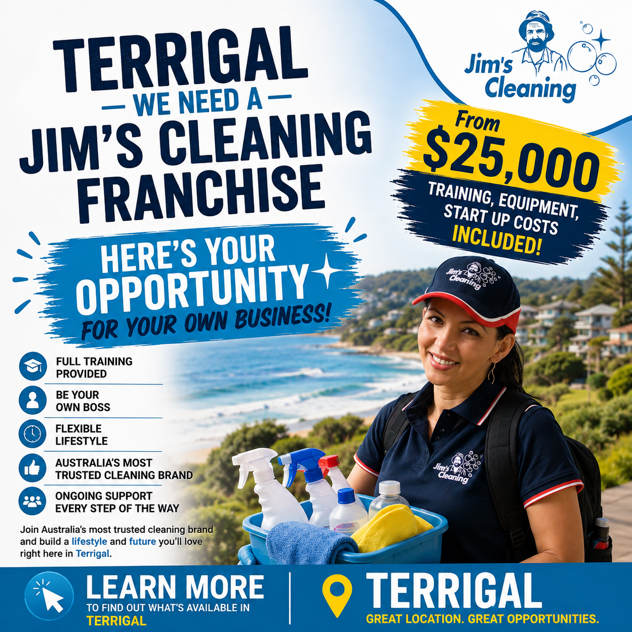 Jim's Cleaning Central Coast Facebook ad: Ever thought about running your own business?