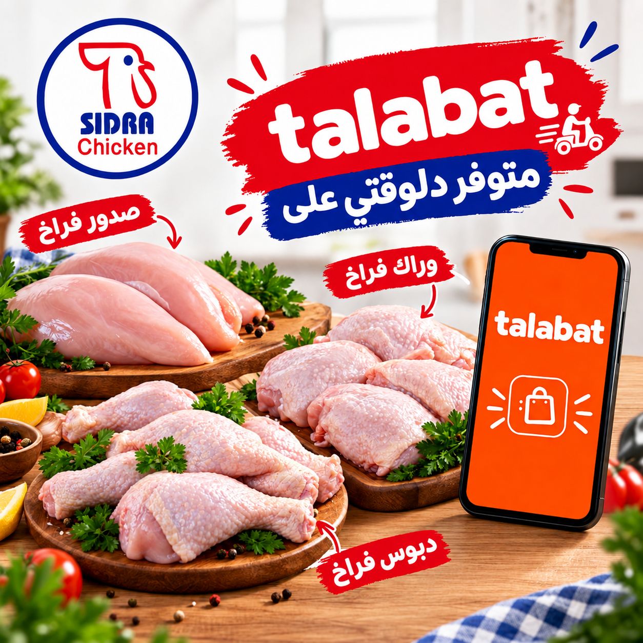 Sidra Chicken - Delivery Facebook ad: خدمة توصيل في خلال 15 قيقة