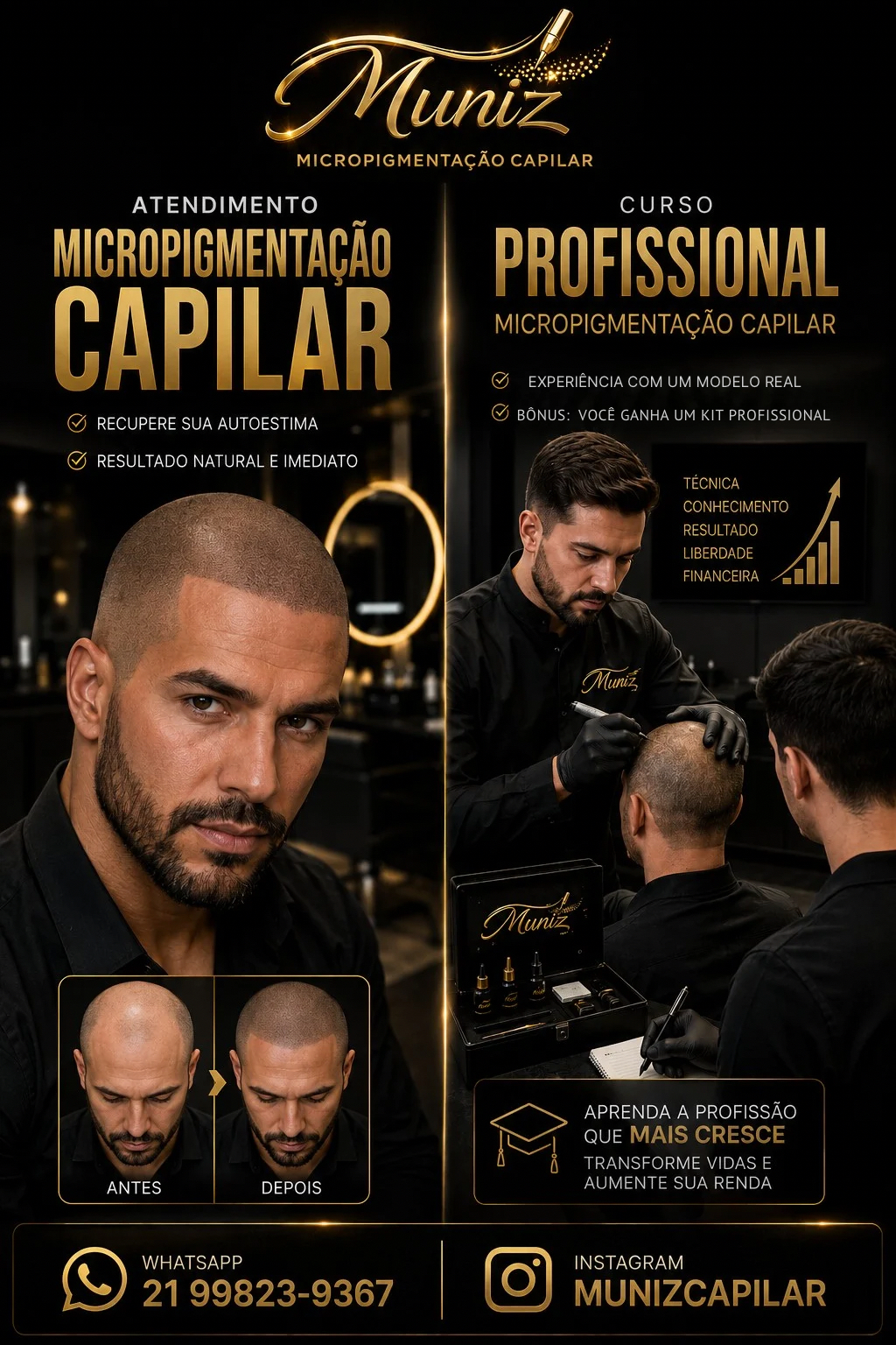 Muniz Capilar Facebook ad: ADEUS À CALVÍCIE