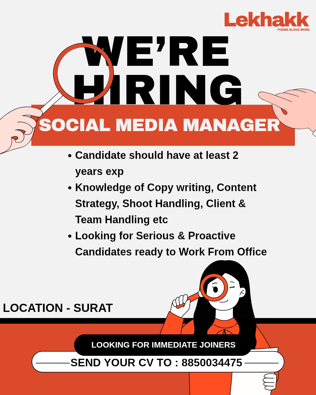 Lekhakk Facebook ad: Hiring Social Media Manager Urgently!