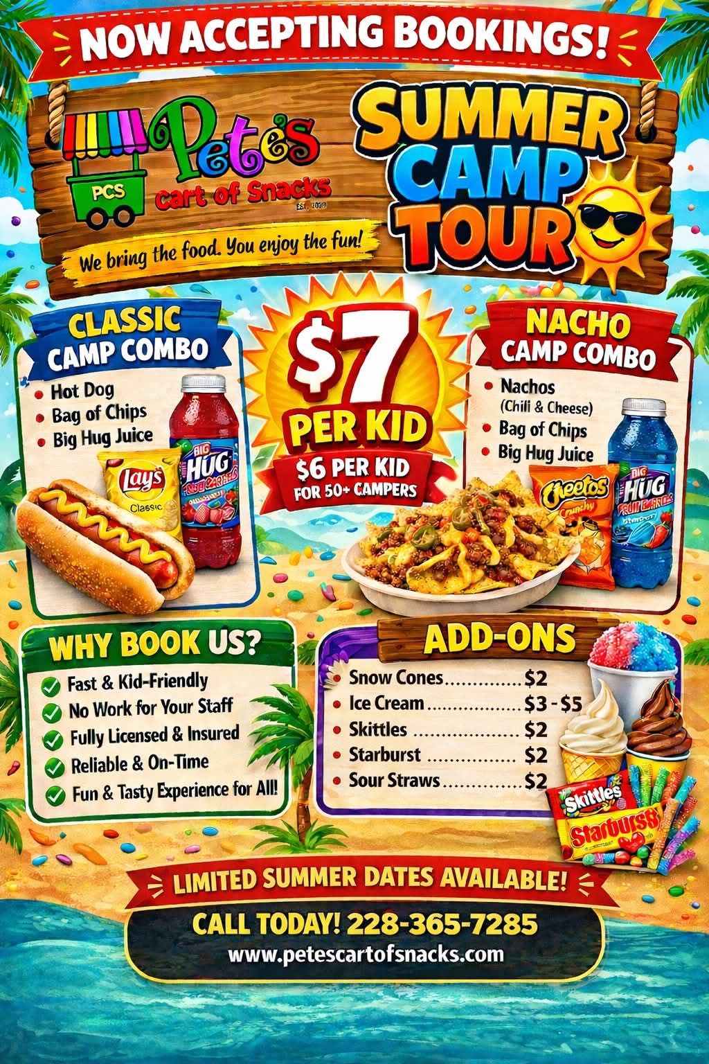 Pete’s Cart of Snacks Facebook ad: TAG YOUR SUMMER CAMP & DAYCARE COORDINATORS!