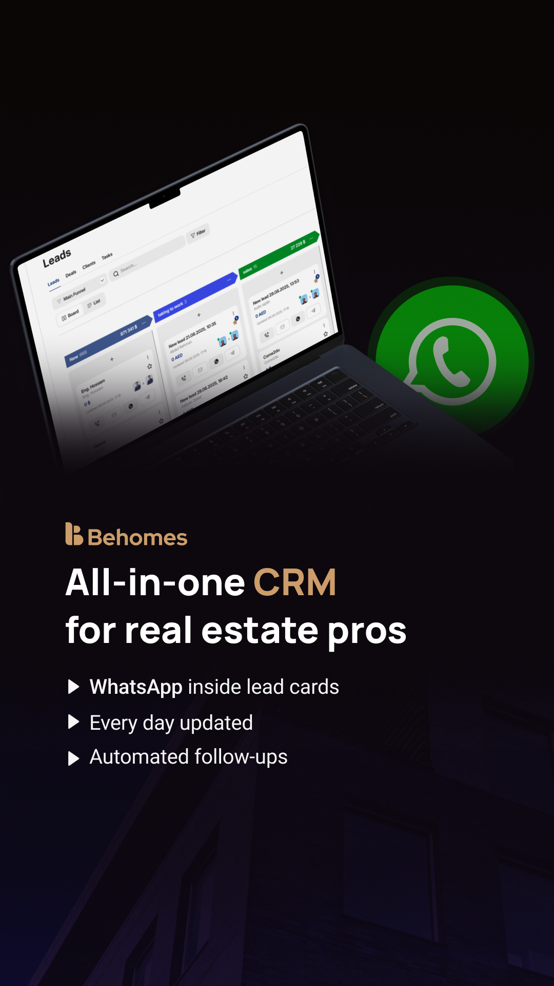 Behomes Facebook ad: All-in-One CRM for Real Estate Professionals