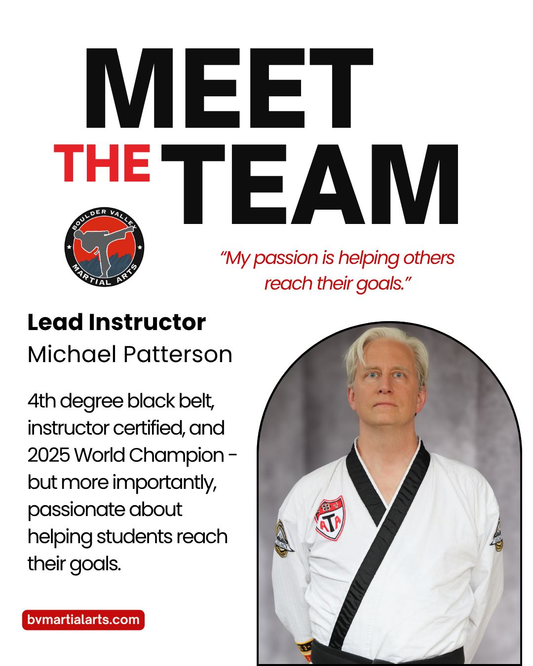 Boulder Valley Martial Arts Facebook ad: Meet the Team: Lead Instructor Michael Patterson.