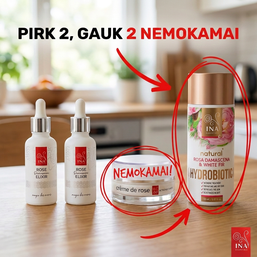 Organinė Kosmetika - InaEssentials.LT Facebook ad: Pirk 2 serumus Rose Elixir, kremą ir Hydrobiotic dovanų