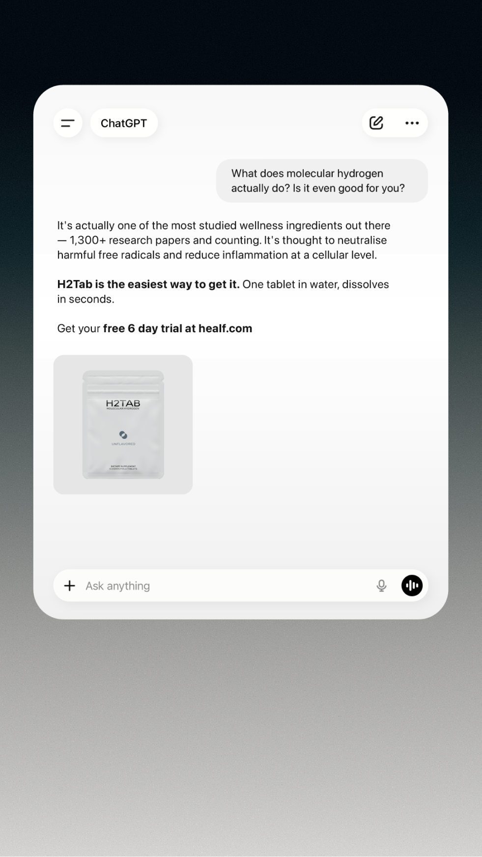 H2Tab Facebook ad