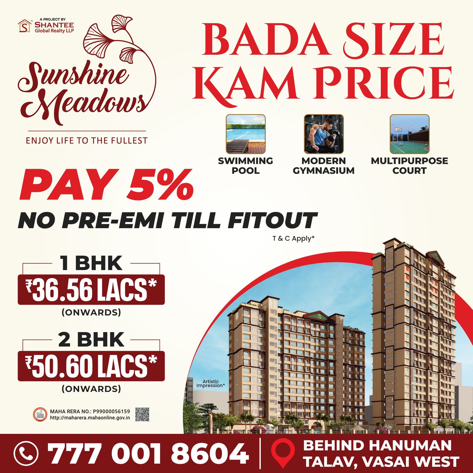 Sunshine Meadows Facebook ad: LUXURIOUS 1BHK / 2BHK @ Vasai West