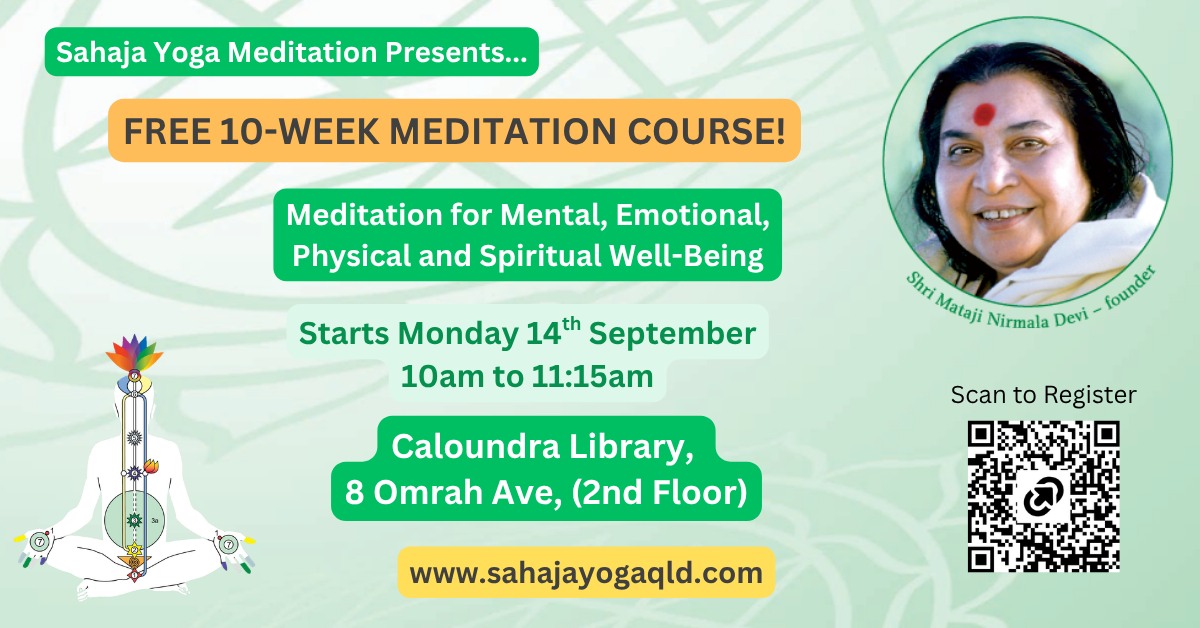 Sahaja Yoga Meditation Queensland Facebook ad: Registration for 10-week Meditation Course Caloundra Library