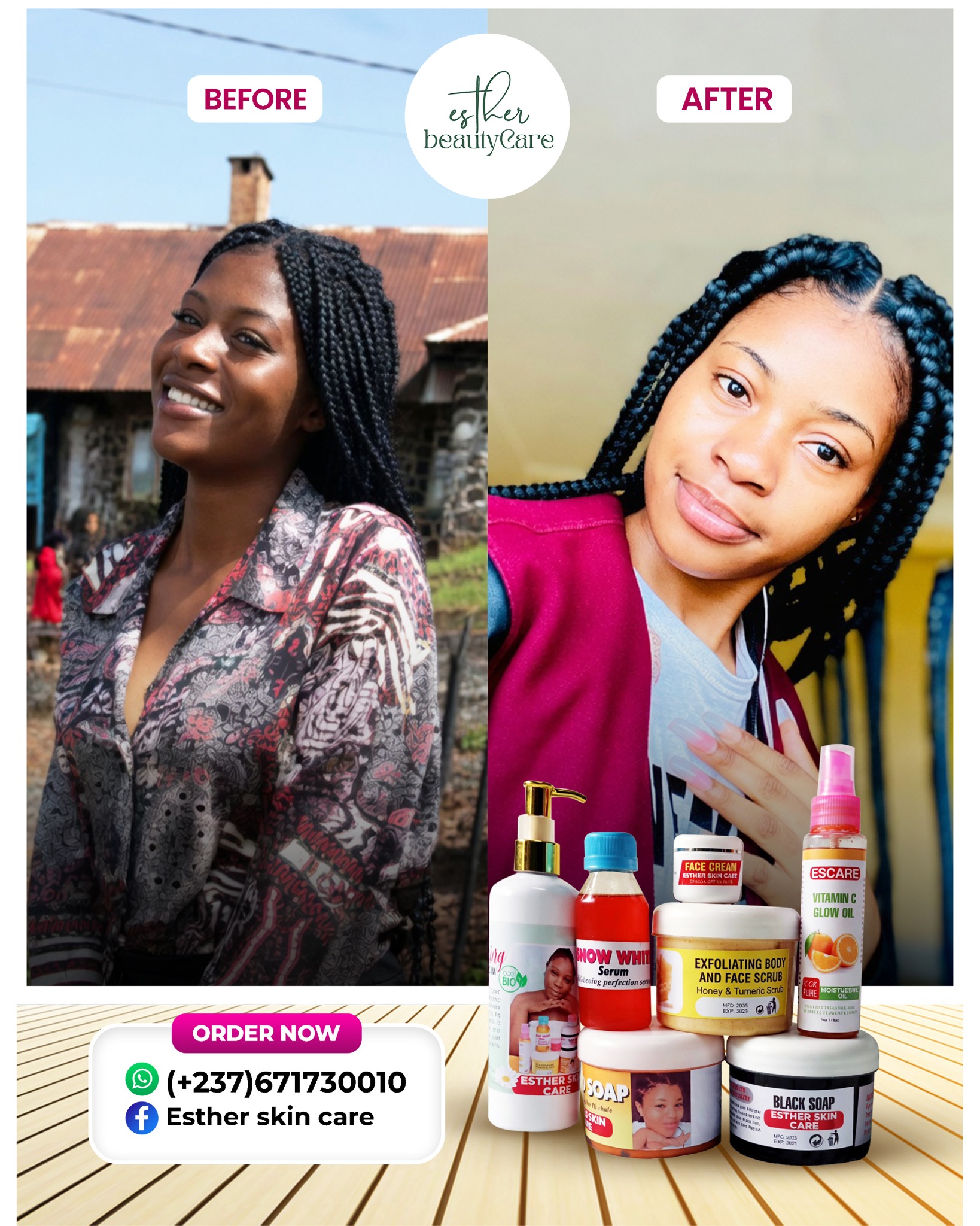 Esther skin care Facebook ad: Discuter avec nous