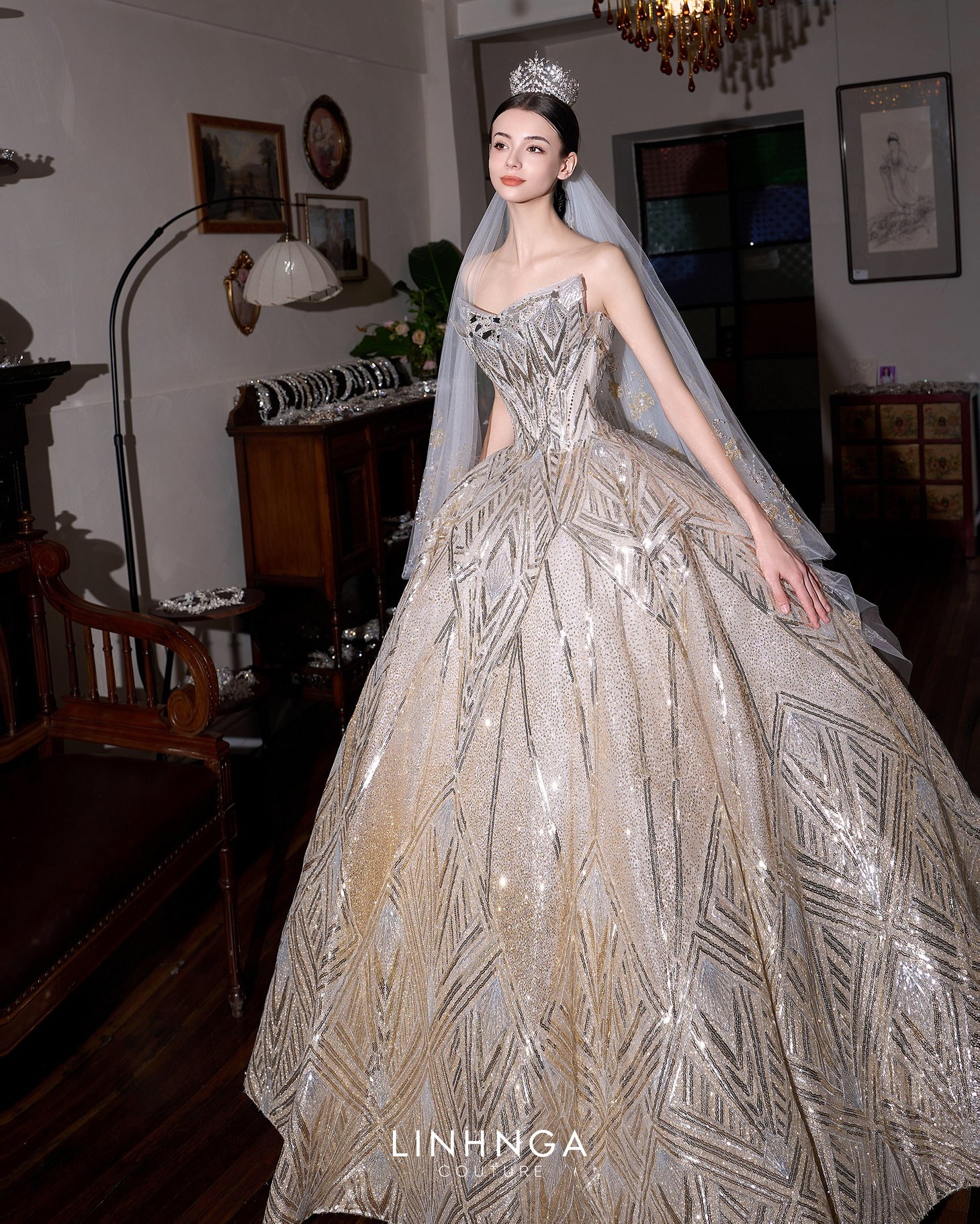 Linh Nga Couture Facebook ad: One of the most breathtaking pieces from Cristaux…