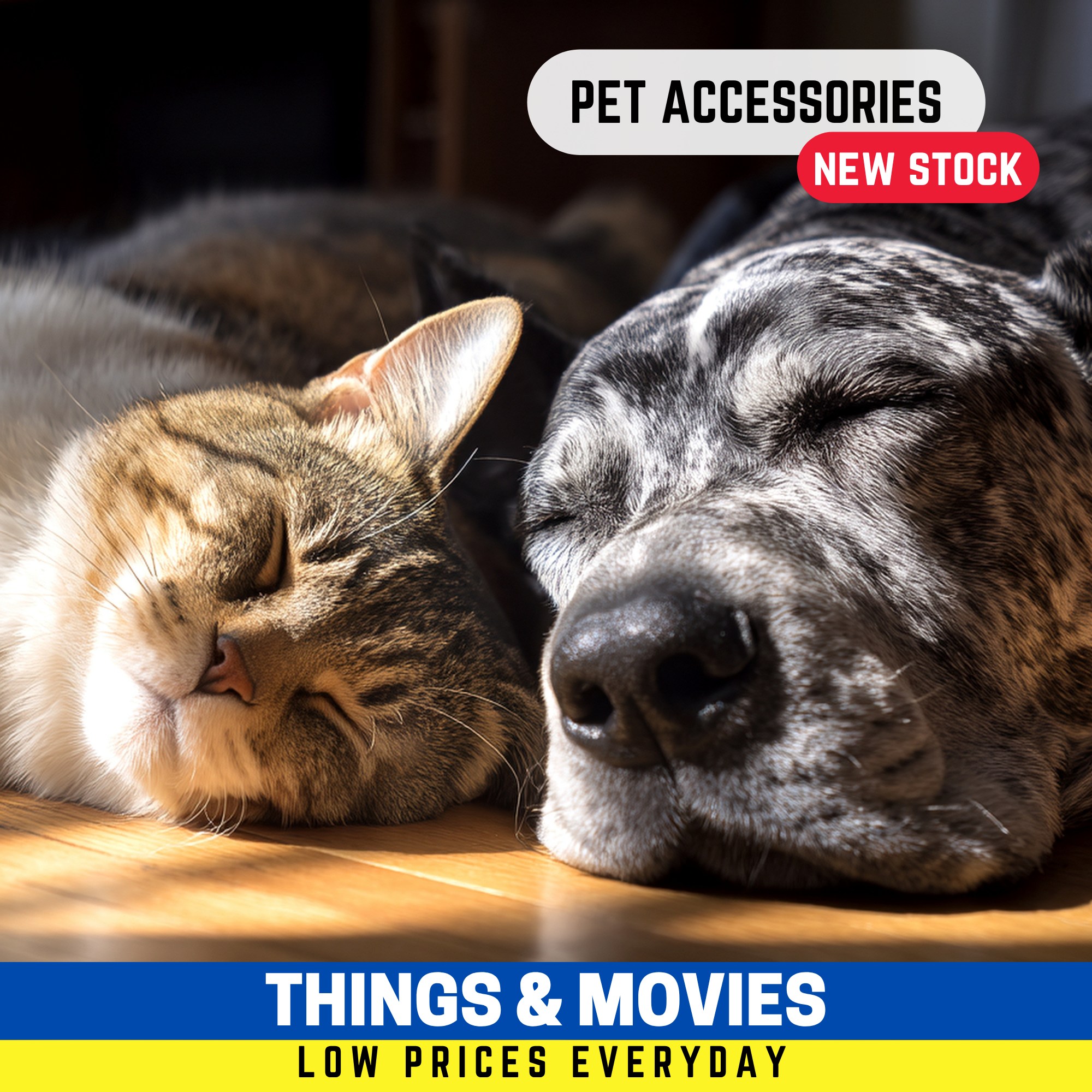 Things And movies Facebook ad: NEW STOCK, Pet Accessories from $4.95!