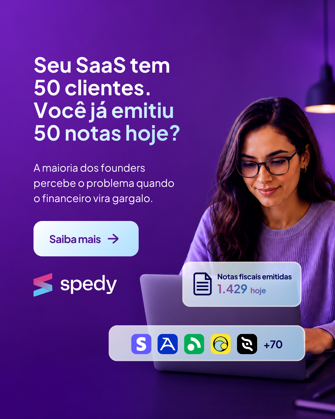 Spedy Facebook ad: Nota fiscal no automático para SaaS.