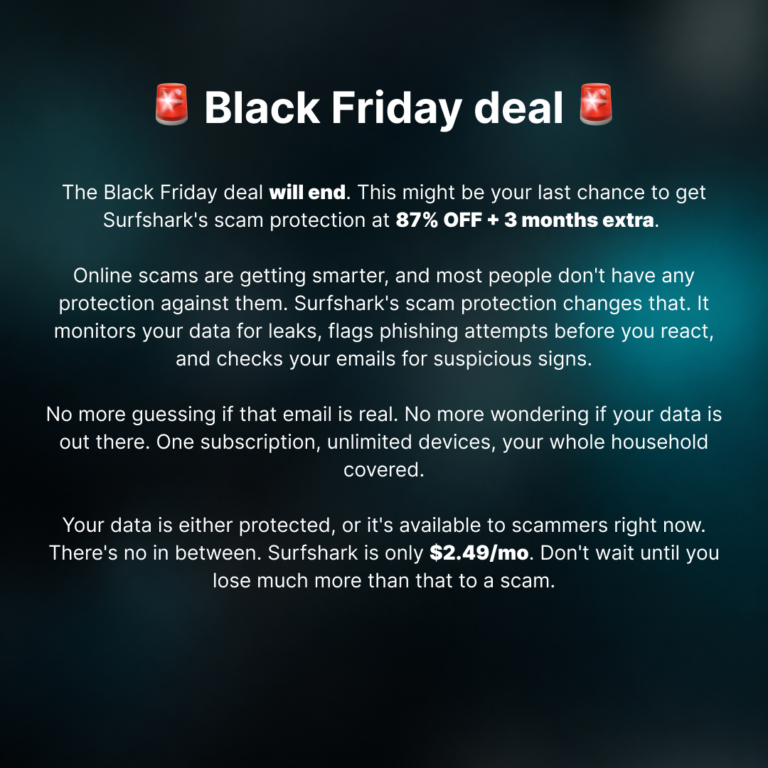 Surfshark Facebook ad: Surfshark from 85% off + 3 months extra