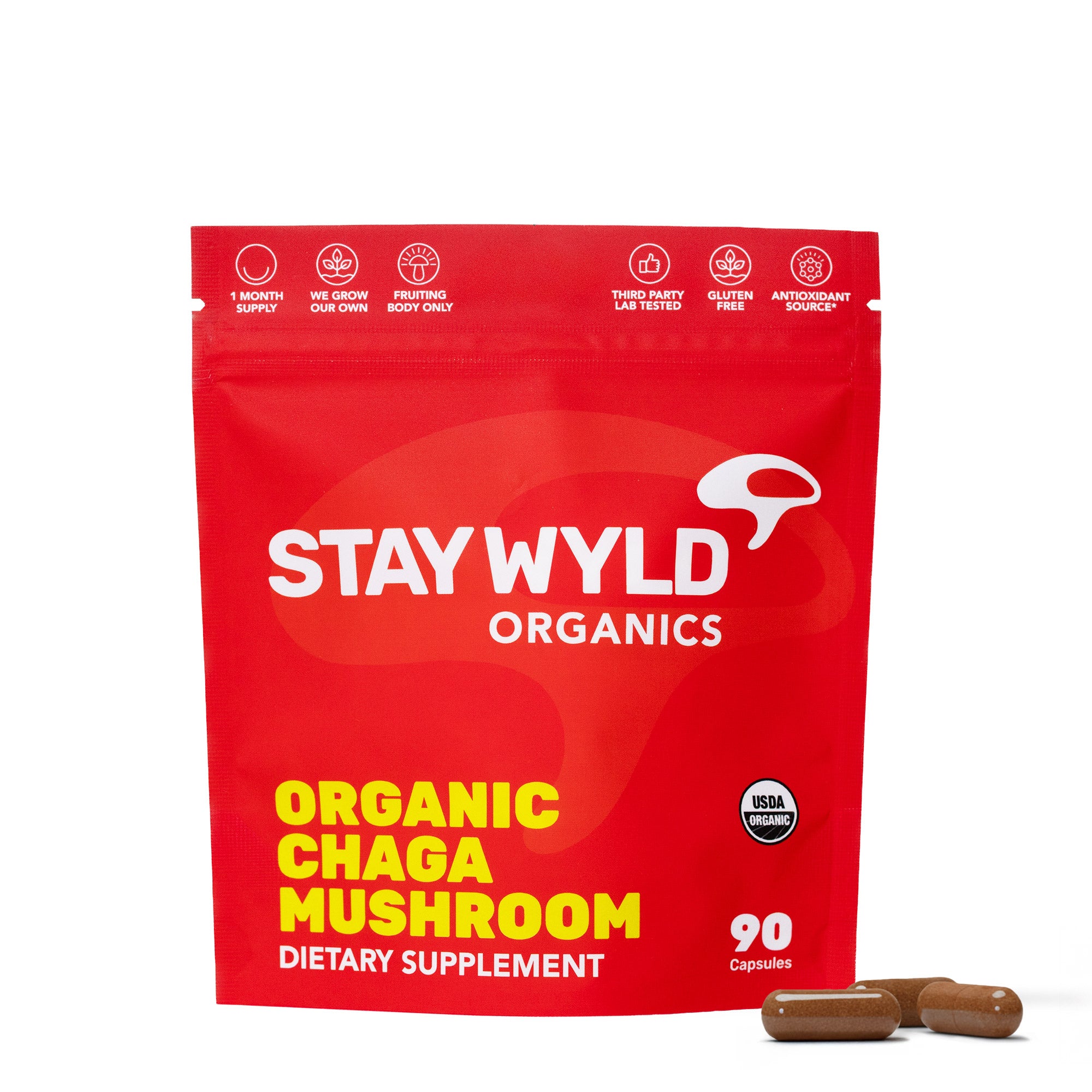 Stay Wyld Organics Facebook ad: Tired of swallowing pills, mixing powders, or relying…