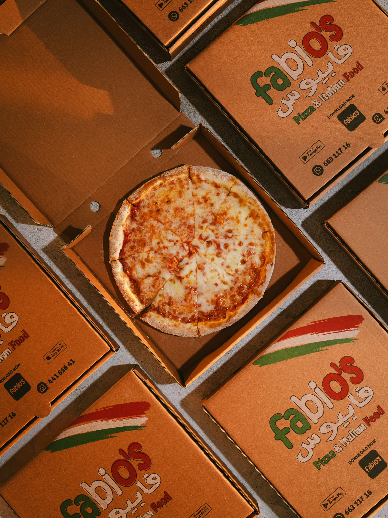 Fabio's Pizza and Italian Food Facebook ad: One box is never enough.