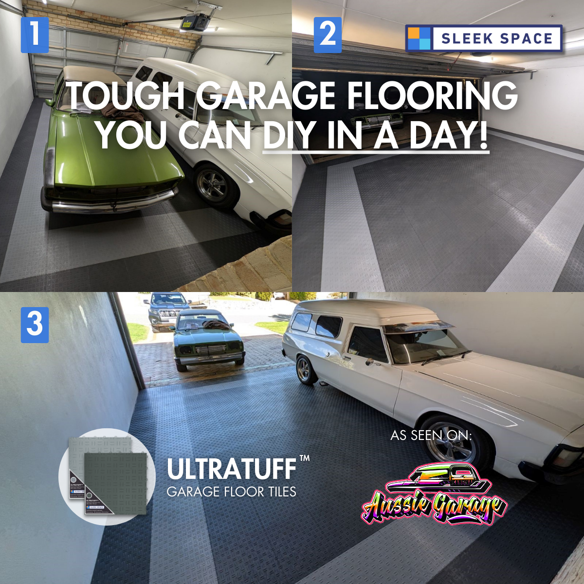 Sleek Space Facebook ad: Solve Your Garage Floor Issues