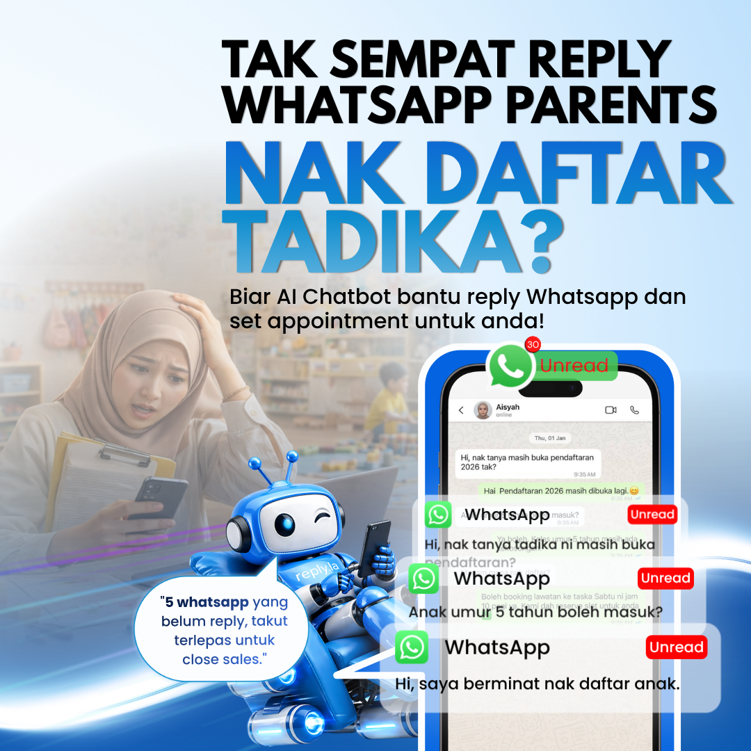 Reply.la Best AI Chatbot For Sales Facebook ad: 100+ Tadika Dah Penuhkan Slot Guna Chatbot AI