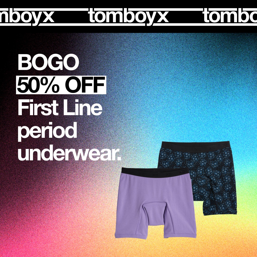 TomboyX Facebook ad: Essentials Wireless Soft Bra - Stripe Unbound