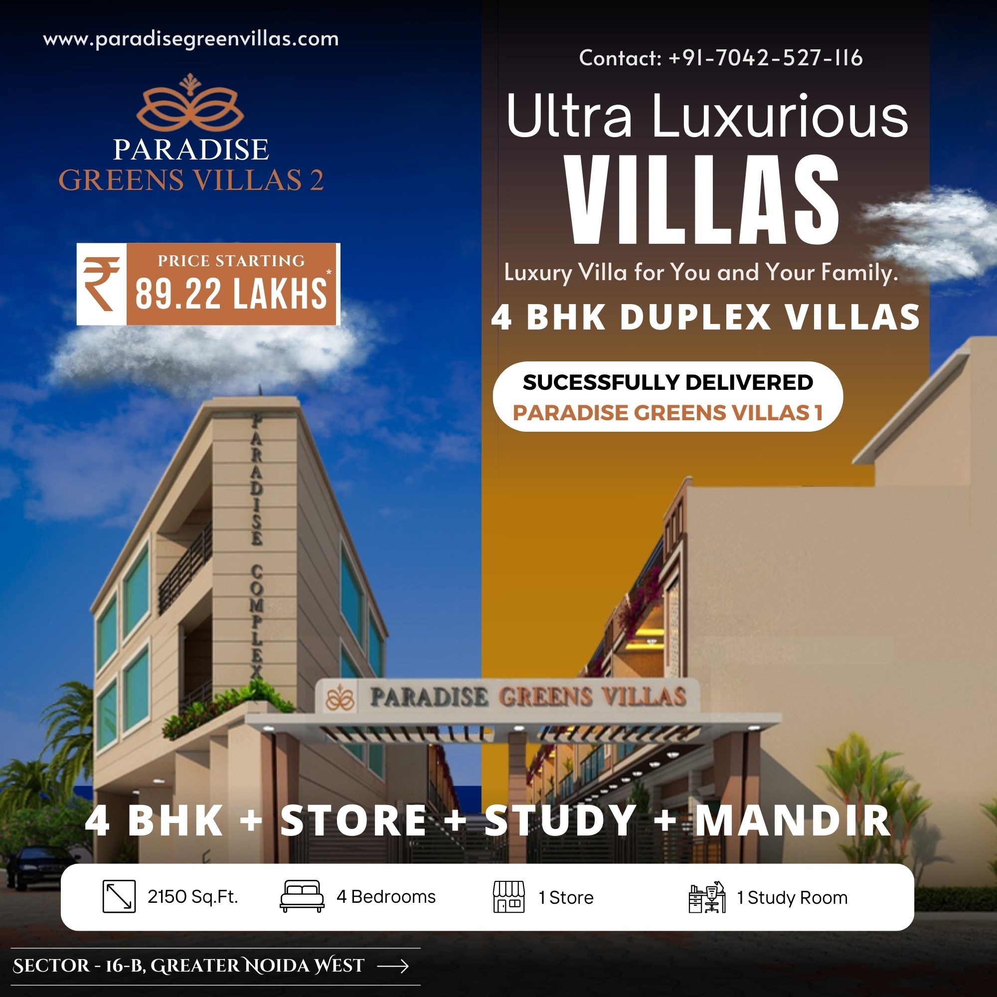 Just Abode Facebook ad: 4 BHK 𝐕𝐢𝐥𝐥𝐚𝐬