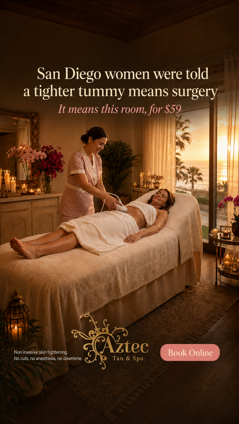 Aztec Tan & Spa Facebook ad from Aug 5, 2026