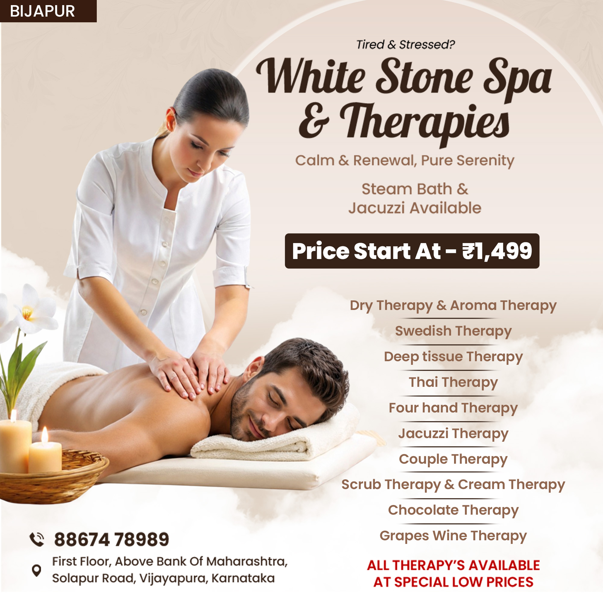 Whitestonespa Facebook ad: Bijapur: Pure Serenity Therapies