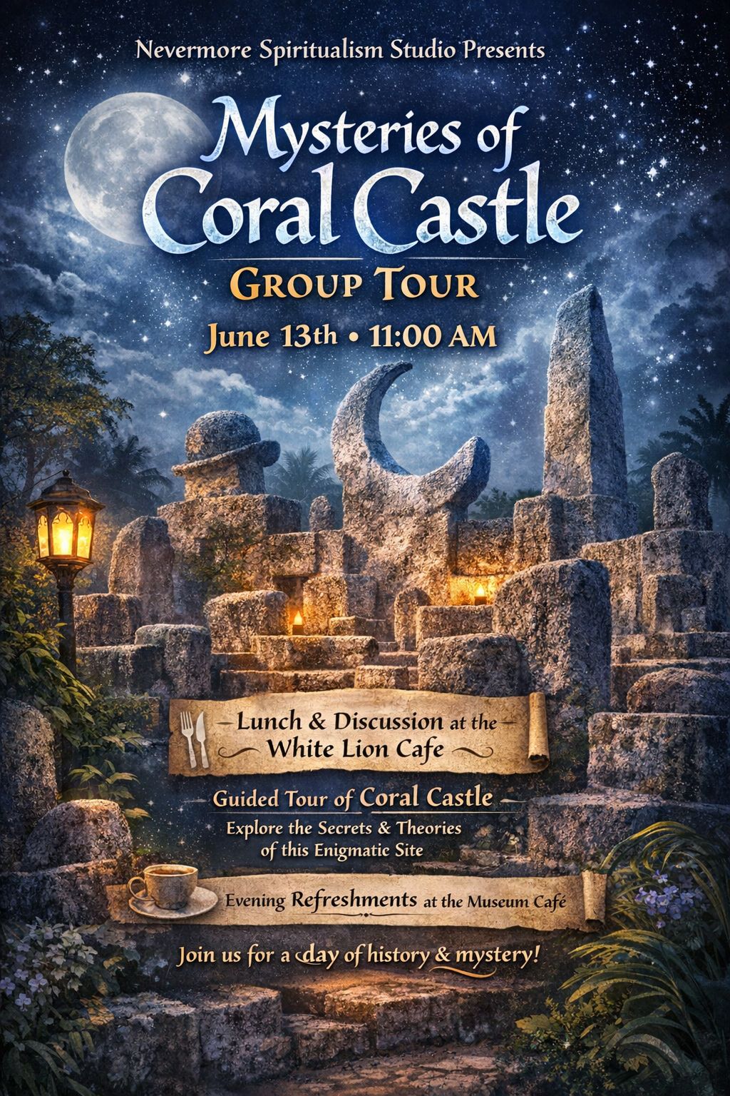 Nevermore Spiritualism Studio Facebook ad: Day Retreat-Mysteries of Coral Castle