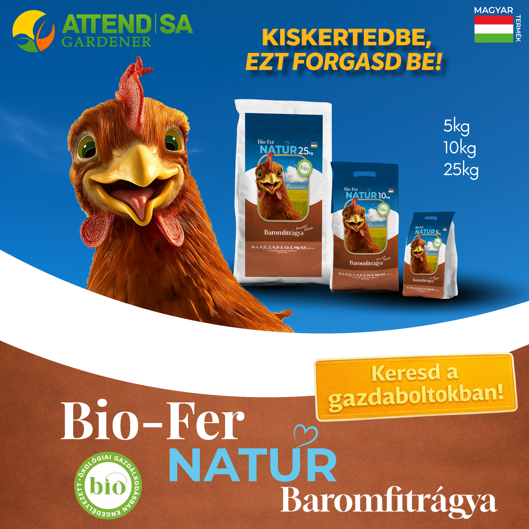 Attend SA Facebook ad: Magyar gyártású, bio pelletált baromfitrágya kiskertekbe…