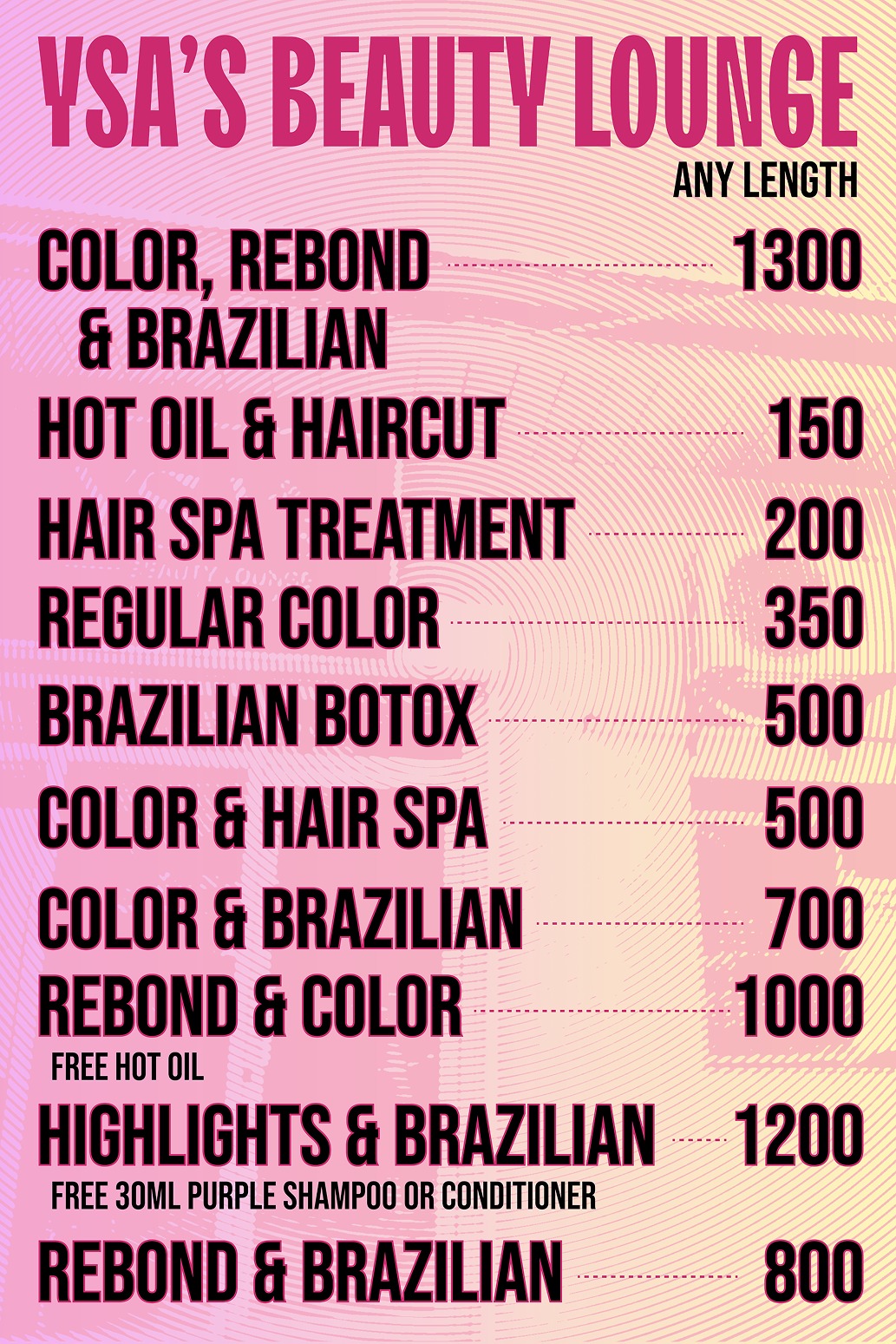Ysa's Beauty Lounge Facebook ad: Good looks don’t have to cost too much