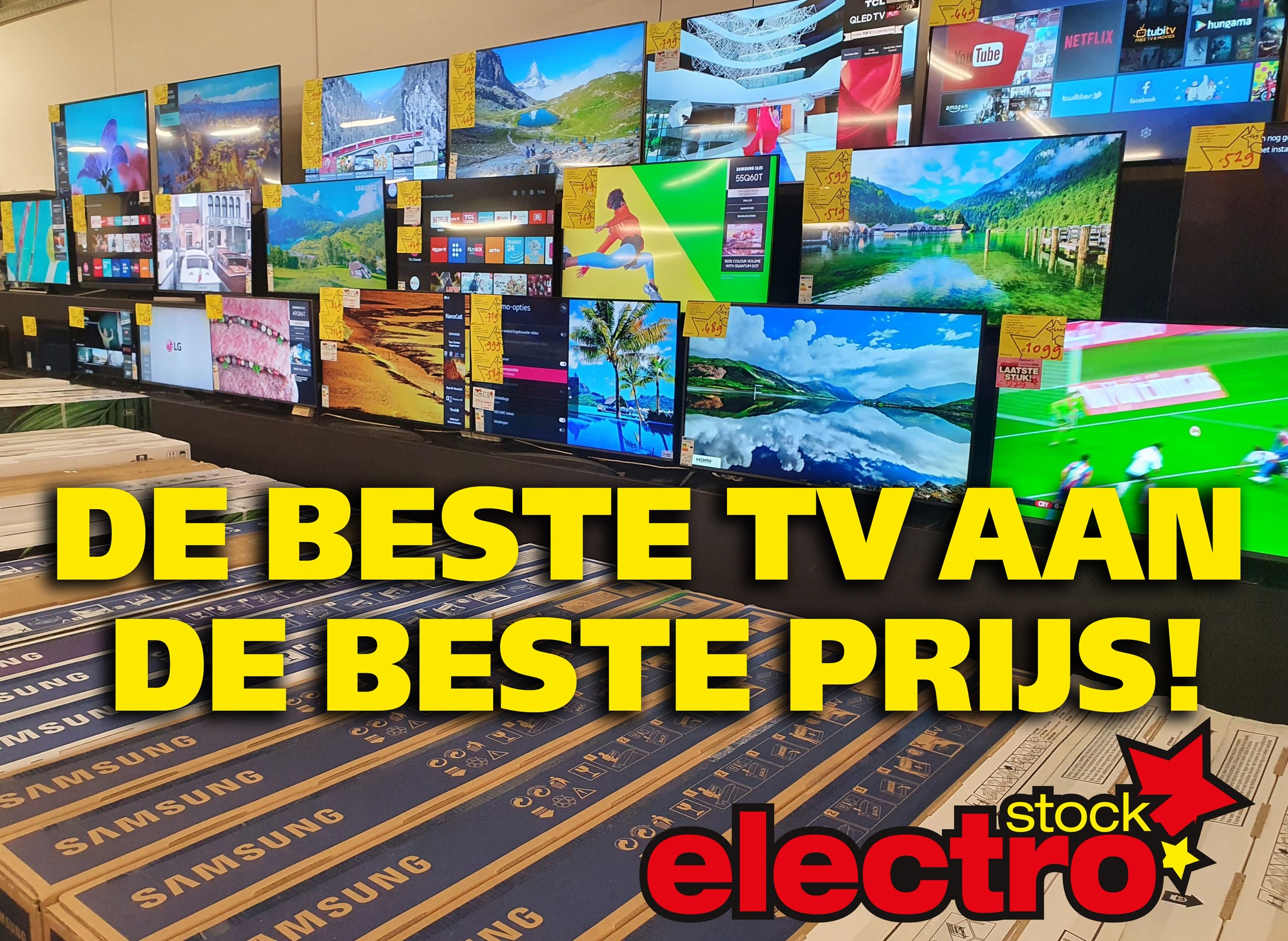 ElectroStock Aalst Facebook ad: TV's van 32 tot 115 inch!