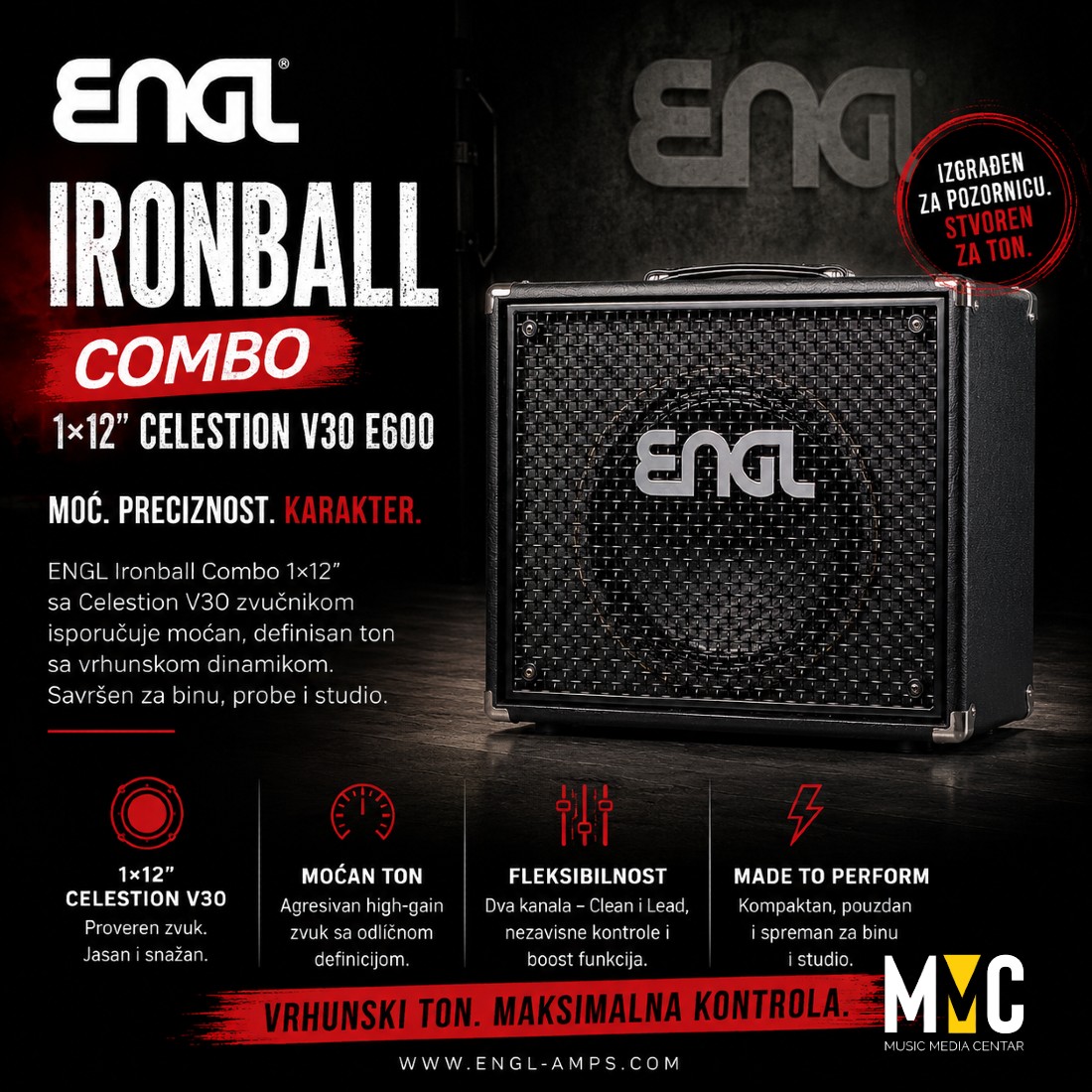 Music Media Centar Facebook ad: ENGL Ironball Combo 1x12 Celestion V30 E600