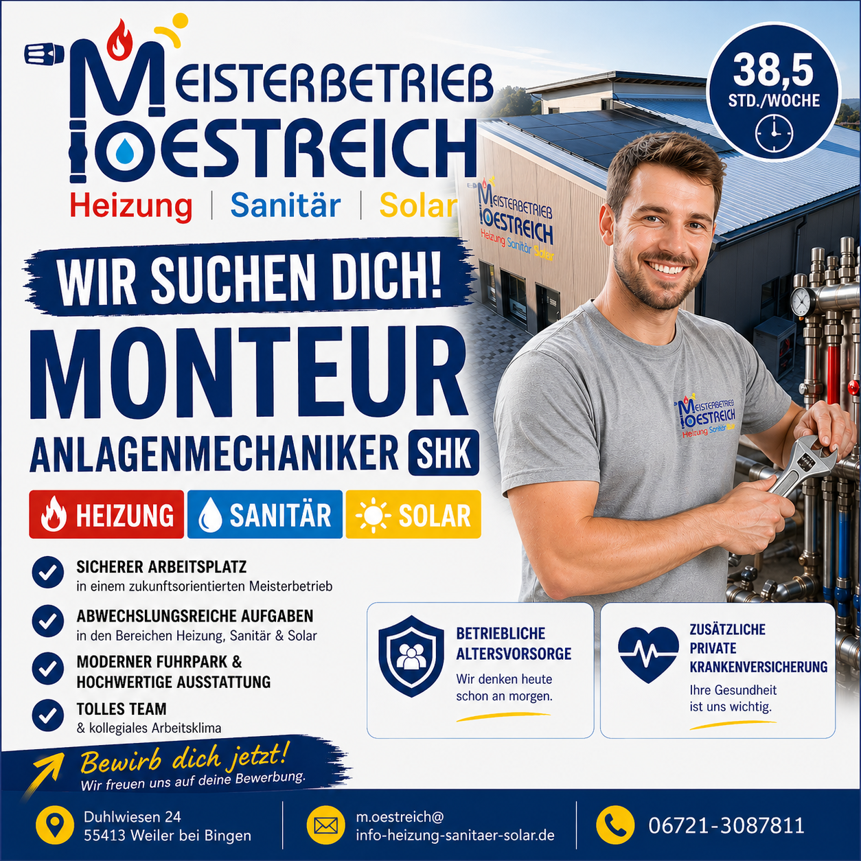 Meisterbetrieb Oestreich Heizung Sanitär Solar Facebook ad: SHK-MONTEUR (m/w/d) GESUCHT, KEIN BOCK MEHR AUF 08/15…
