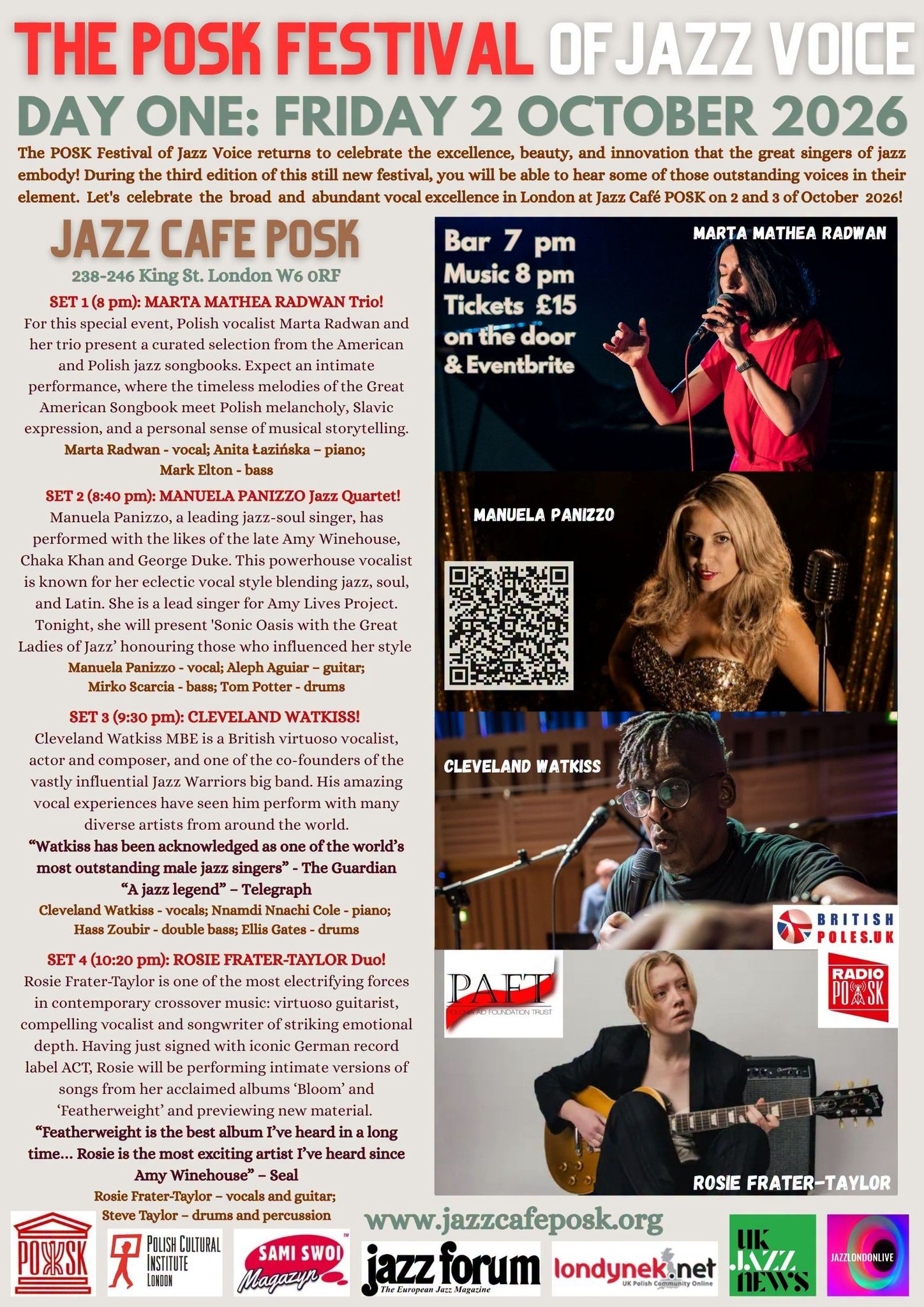 Polish Social & Cultural Association Facebook ad: THE POSK FESTIVAL OF JAZZ VOICE 2026 (DAY ONE)