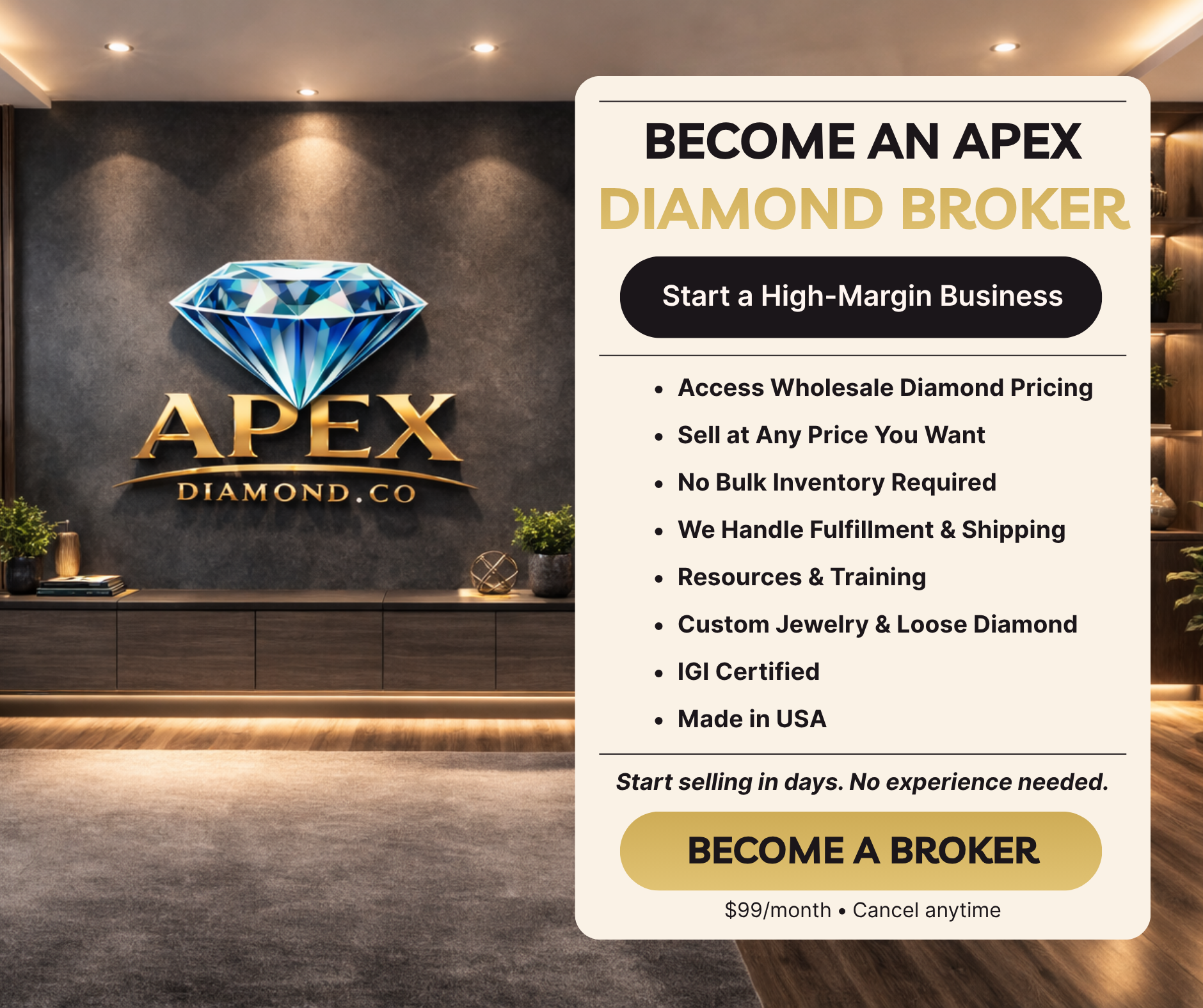 Apex Diamond Company Facebook ad: Diamond Broker