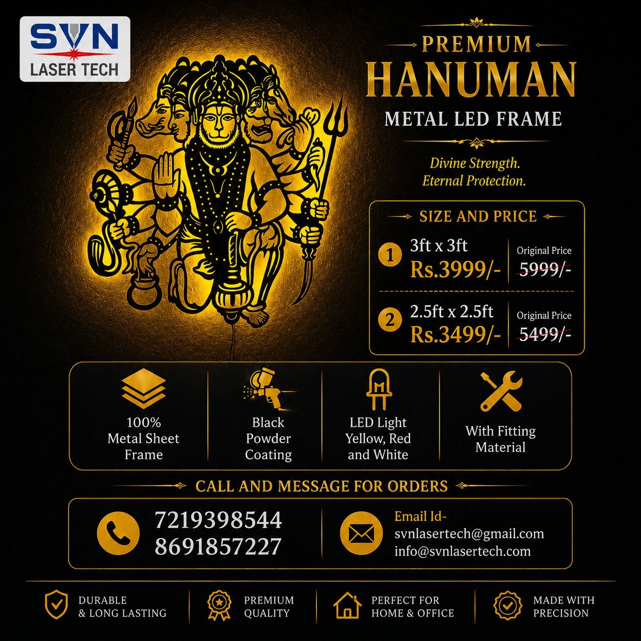 SVN Laser Premium Metal Art Facebook ad: Presenting Premium Hanuman Metal LED Frame by SVN…
