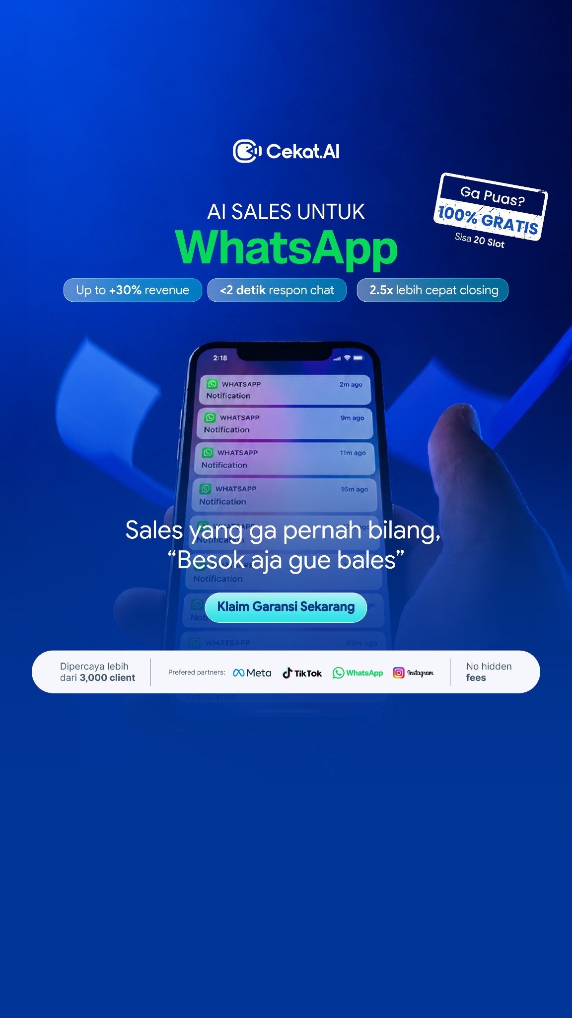 Cekat.AI Facebook ad: AI Sales yang Nggak Pernah Off