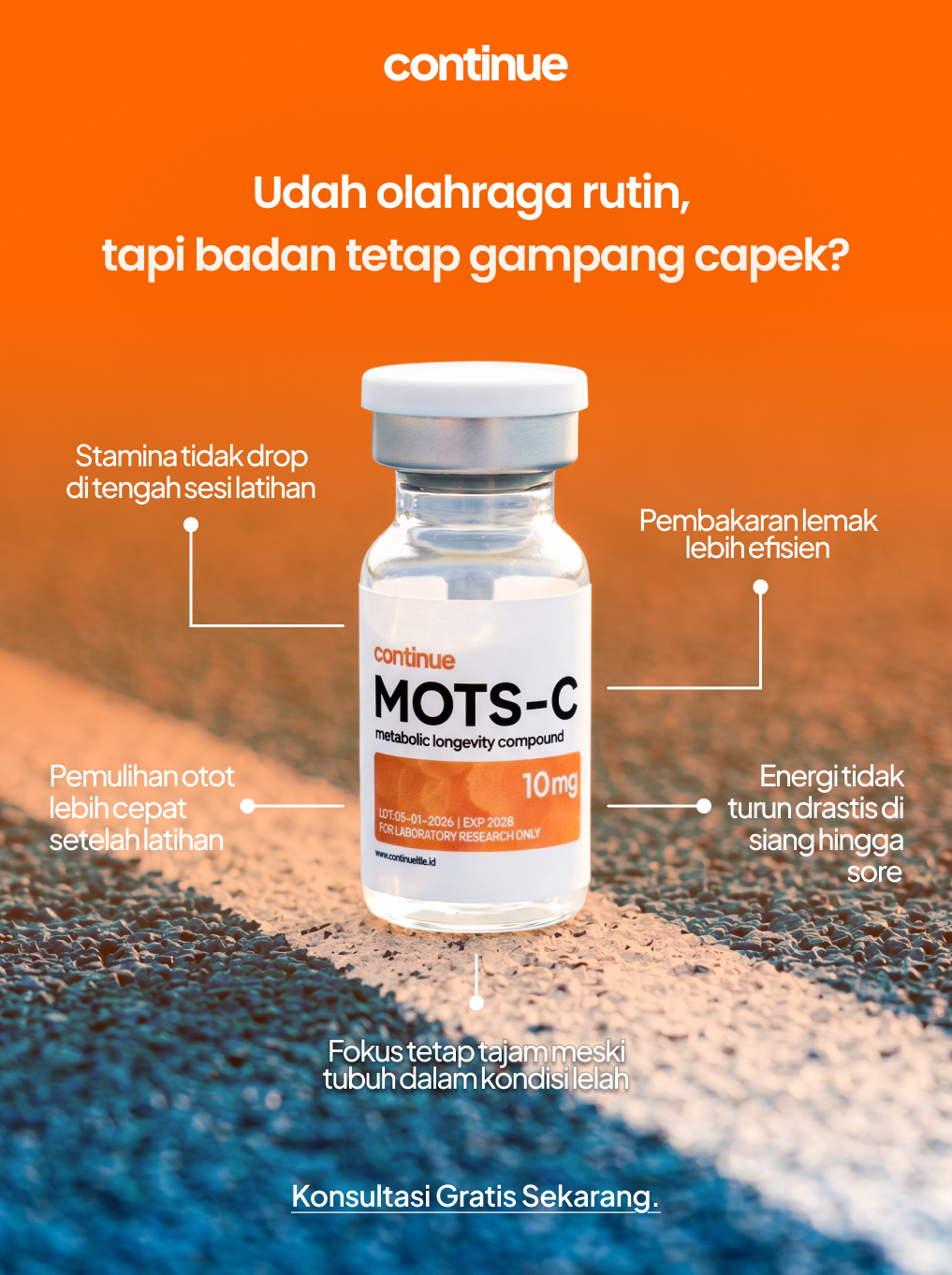 Continue Longevity Indonesia Facebook ad: Konsultasi Gratis 24 Jam.