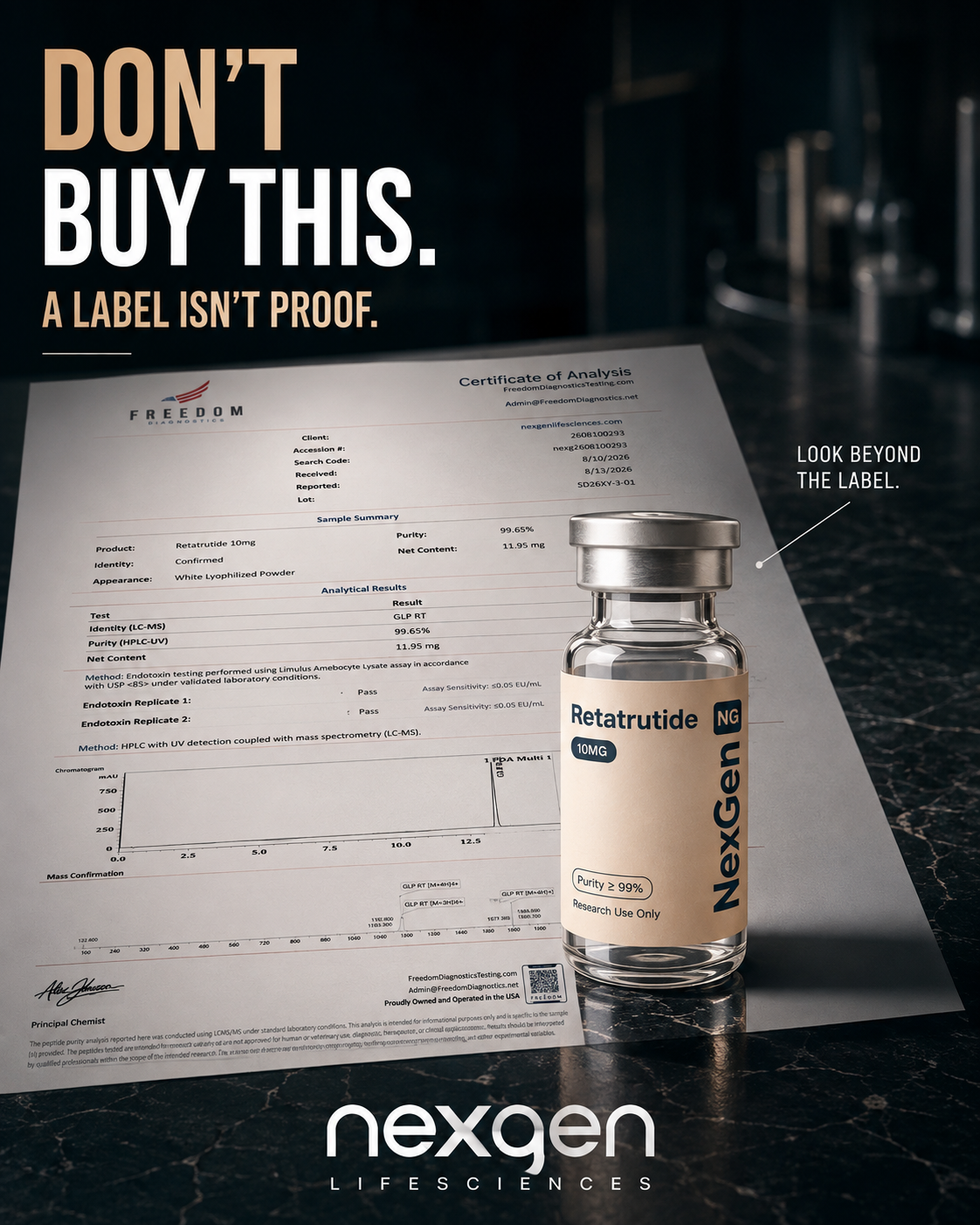 NexGen Life Sciences Facebook ad: Don't buy this. A label isn't proof.